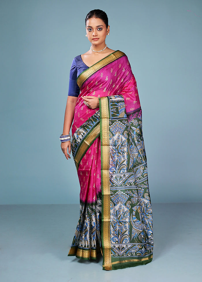 Green Printed Pure Silk Saree Without Blouse Piece