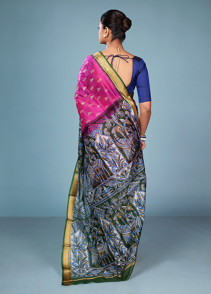 Green Printed Pure Silk Saree Without Blouse Piece
