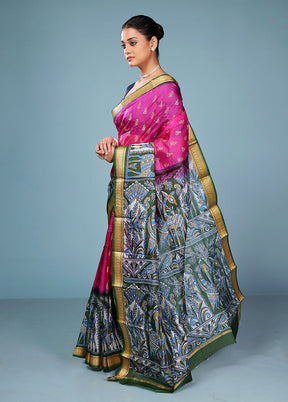 Green Printed Pure Silk Saree Without Blouse Piece