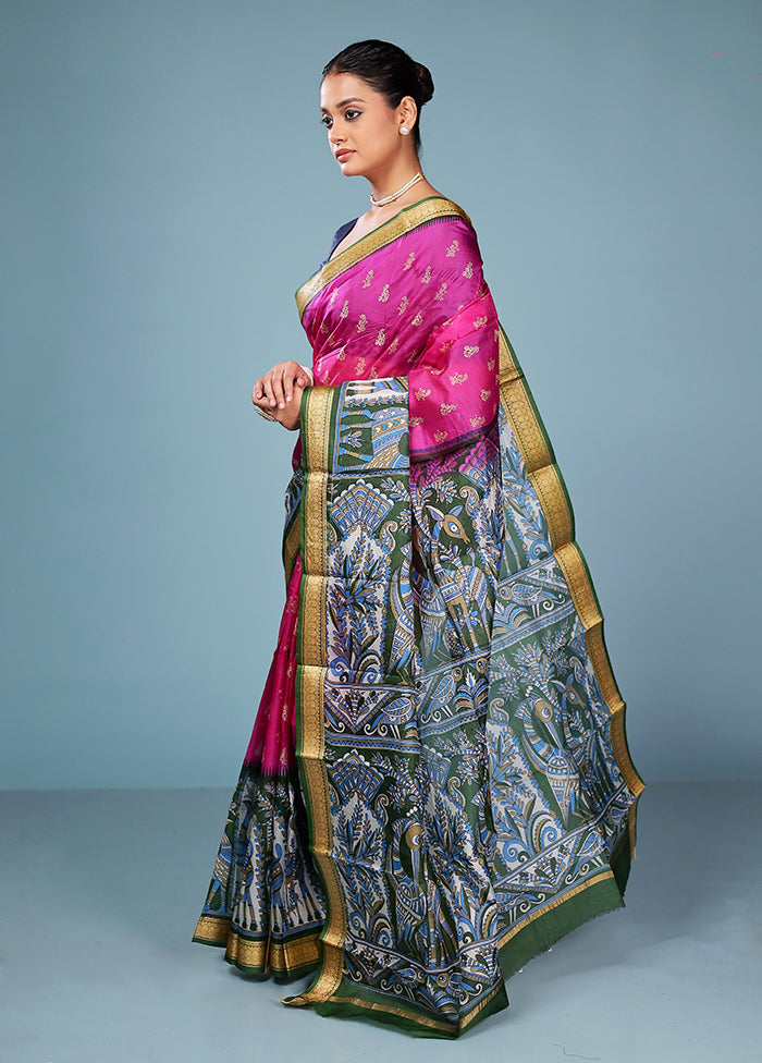 Green Printed Pure Silk Saree Without Blouse Piece