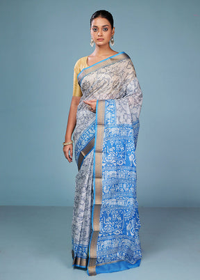 Grey Printed Pure Silk Saree Without Blouse Piece