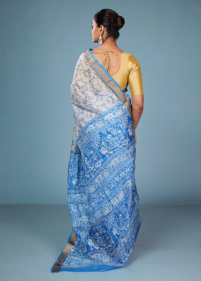 Grey Printed Pure Silk Saree Without Blouse Piece
