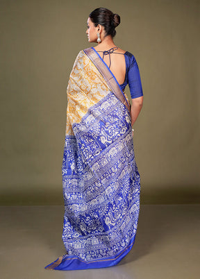 Yellow Printed Pure Silk Saree Without Blouse Piece