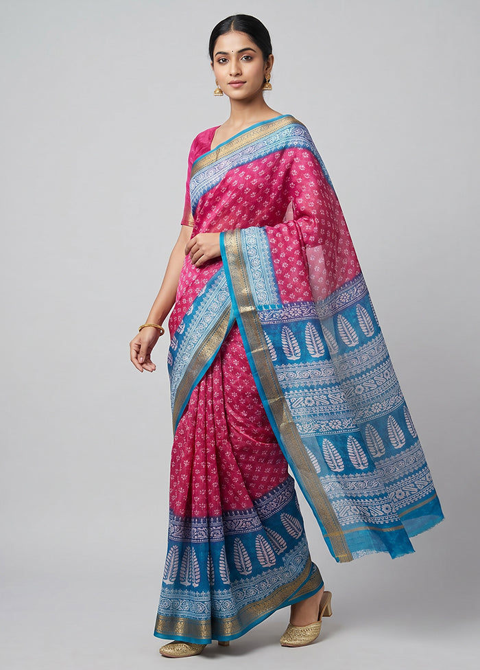 Purple Printed Silk Saree Without Blouse Piece