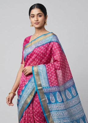 Purple Printed Silk Saree Without Blouse Piece