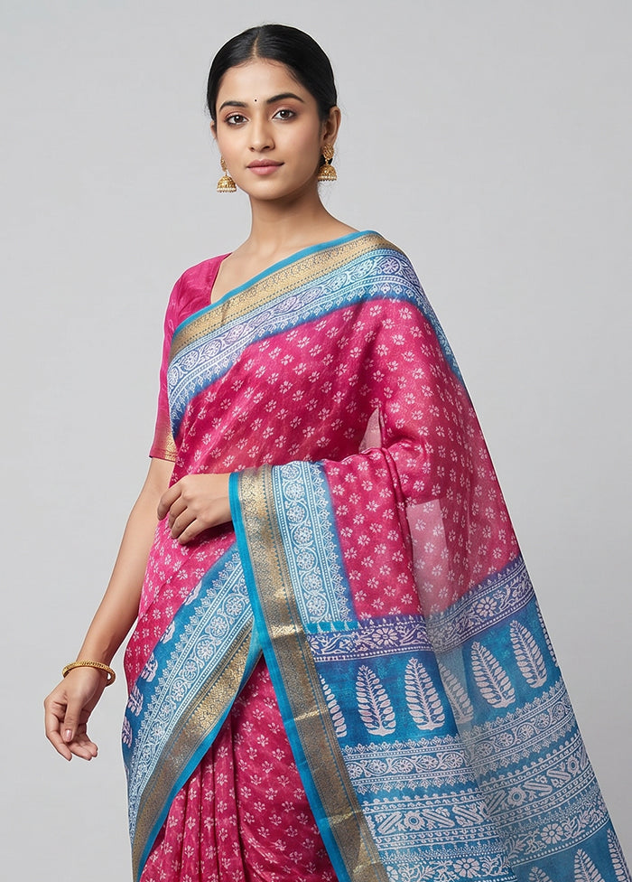 Purple Printed Silk Saree Without Blouse Piece