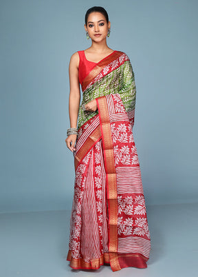 Green Printed Pure Silk Saree Without Blouse Piece