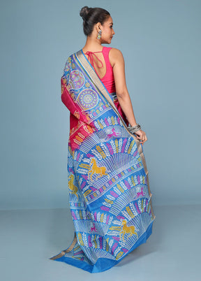 Pink Printed Pure Silk Saree Without Blouse Piece