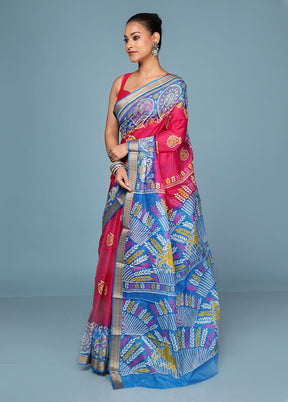 Pink Printed Pure Silk Saree Without Blouse Piece