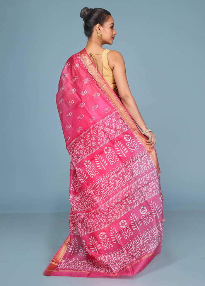 Pink Printed Pure Silk Saree Without Blouse Piece