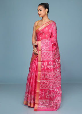 Pink Printed Pure Silk Saree Without Blouse Piece