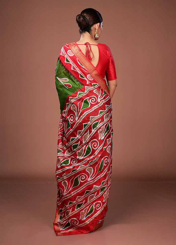 Green Printed Pure Silk Saree Without Blouse Piece