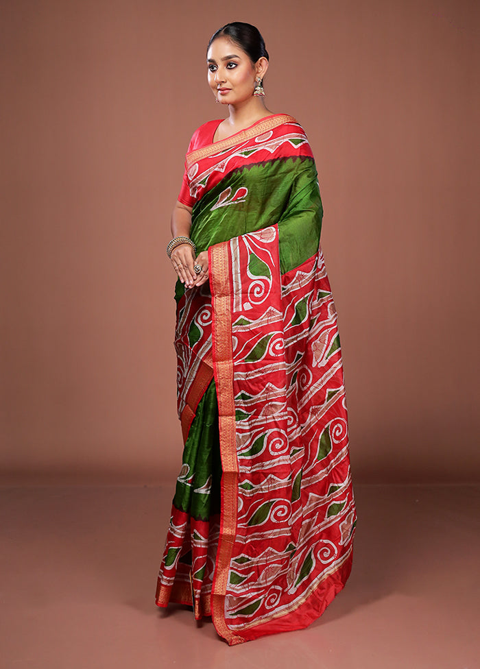 Green Printed Pure Silk Saree Without Blouse Piece