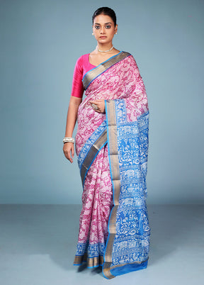 Pink Printed Pure Silk Saree Without Blouse Piece