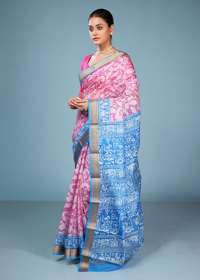 Pink Printed Pure Silk Saree Without Blouse Piece