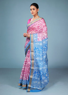 Pink Printed Pure Silk Saree Without Blouse Piece
