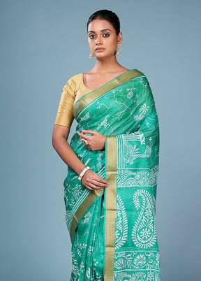 Green Printed Pure Silk Saree Without Blouse Piece