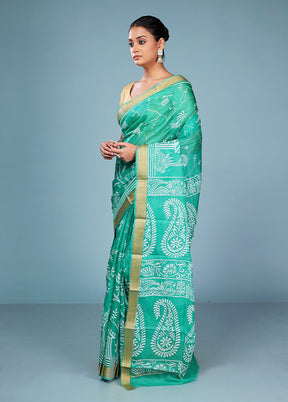 Green Printed Pure Silk Saree Without Blouse Piece