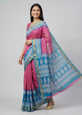 Pink Printed Silk Saree Without Blouse Piece