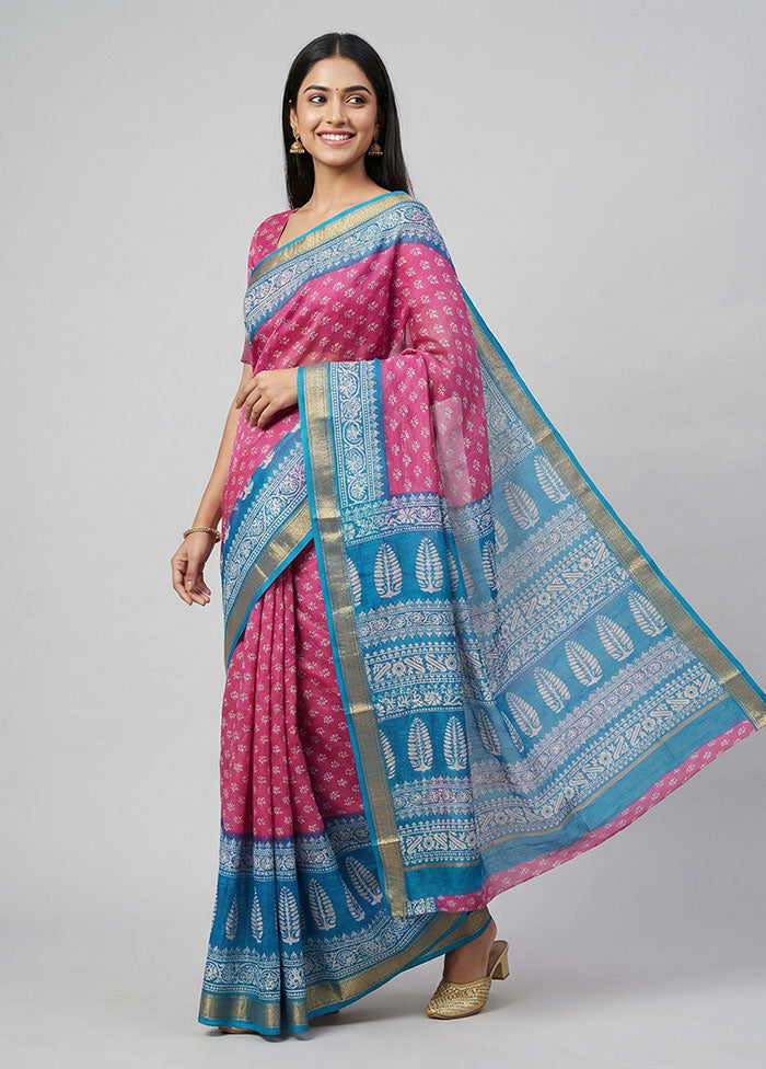 Pink Printed Silk Saree Without Blouse Piece
