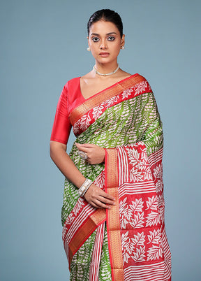 Green Printed Pure Silk Saree Without Blouse Piece