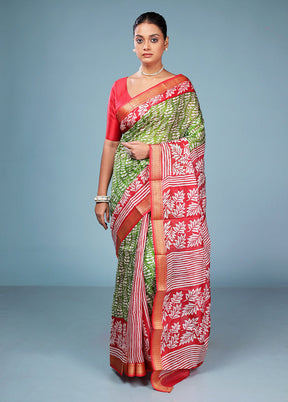 Green Printed Pure Silk Saree Without Blouse Piece