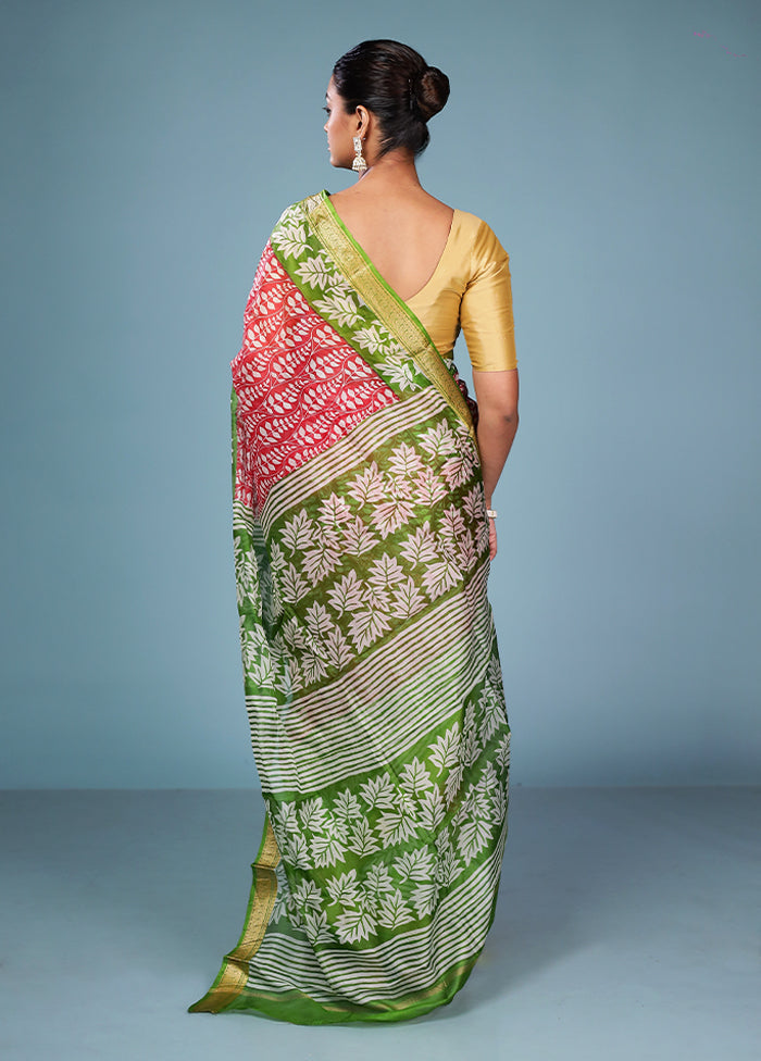 Red Printed Pure Silk Saree Without Blouse Piece