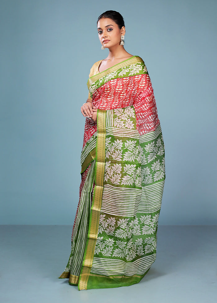 Red Printed Pure Silk Saree Without Blouse Piece