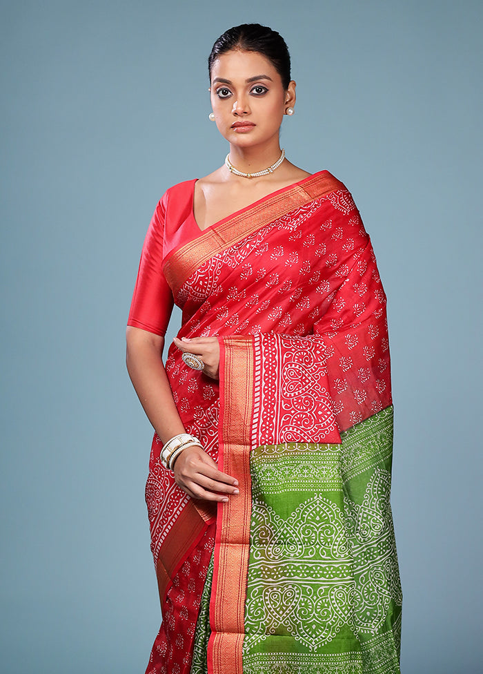 Maroon Printed Pure Silk Saree Without Blouse Piece