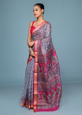 White Printed Pure Silk Saree Without Blouse Piece