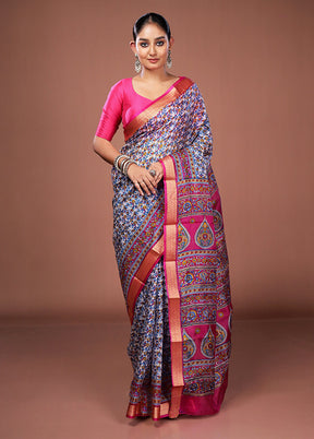 White Printed Pure Silk Saree Without Blouse Piece