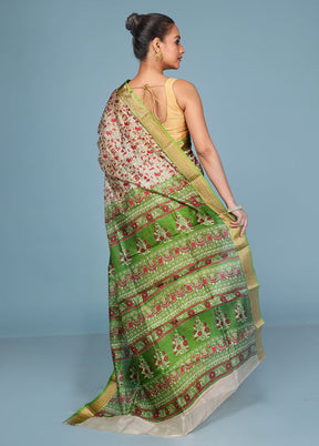Cream Printed Pure Silk Saree Without Blouse Piece