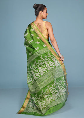 Green Printed Pure Silk Saree Without Blouse Piece