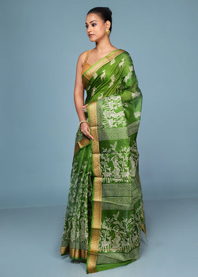 Green Printed Pure Silk Saree Without Blouse Piece