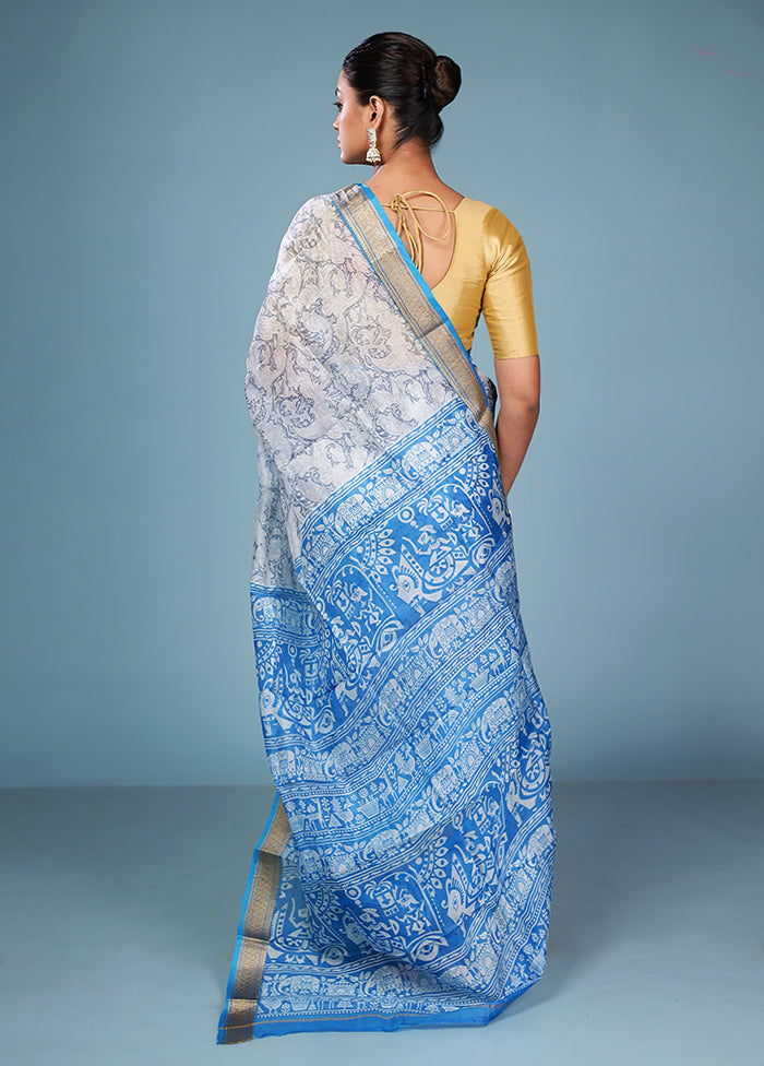 Grey Printed Pure Silk Saree Without Blouse Piece
