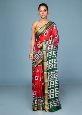 Red Printed Pure Silk Saree Without Blouse Piece