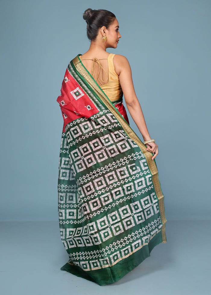 Red Printed Pure Silk Saree Without Blouse Piece
