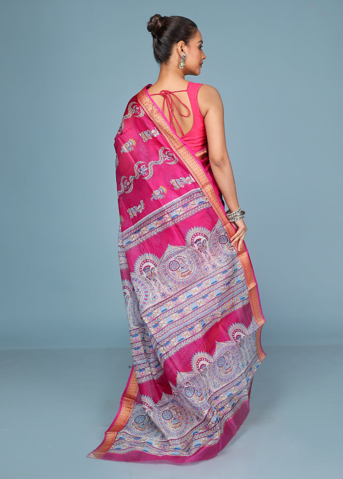 Pink Printed Pure Silk Saree Without Blouse Piece