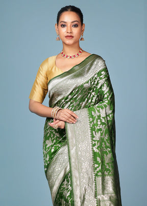 Green Dupion Silk Saree With Blouse Piece