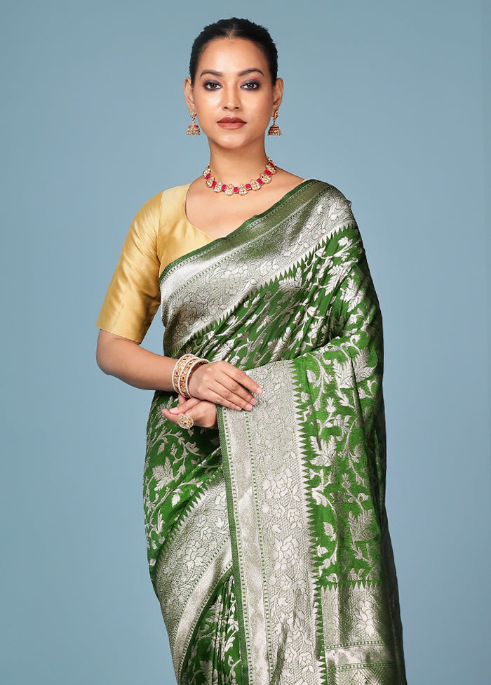 Green Dupion Silk Saree With Blouse Piece