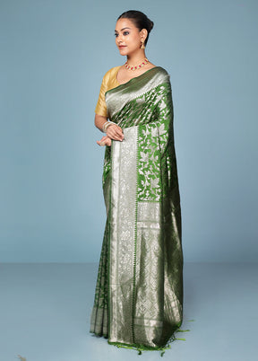 Green Dupion Silk Saree With Blouse Piece