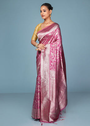 Pink Dupion Silk Saree With Blouse Piece