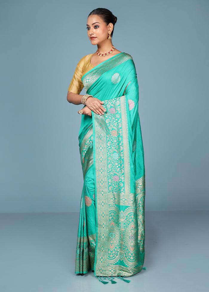 Green Dupion Silk Saree With Blouse Piece