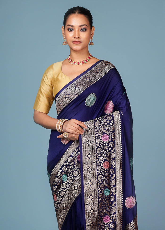 Blue Dupion Silk Saree With Blouse Piece