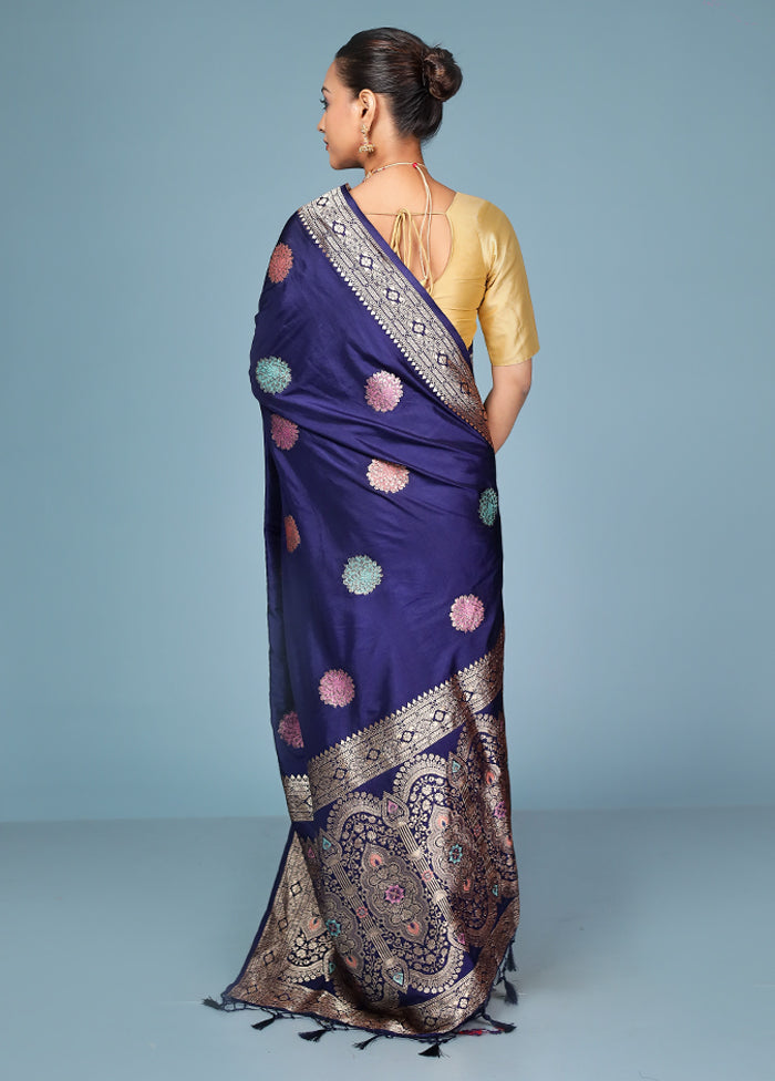 Blue Dupion Silk Saree With Blouse Piece