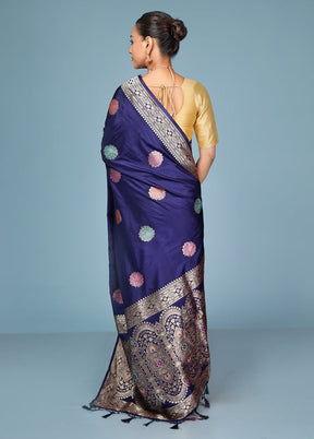 Blue Dupion Silk Saree With Blouse Piece