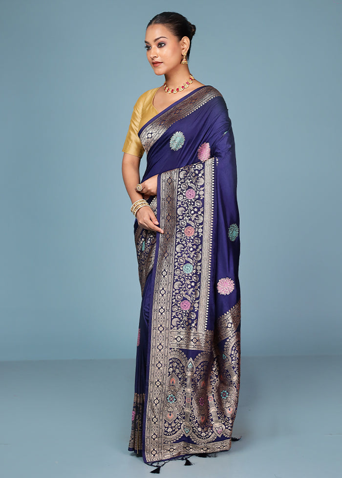 Blue Dupion Silk Saree With Blouse Piece