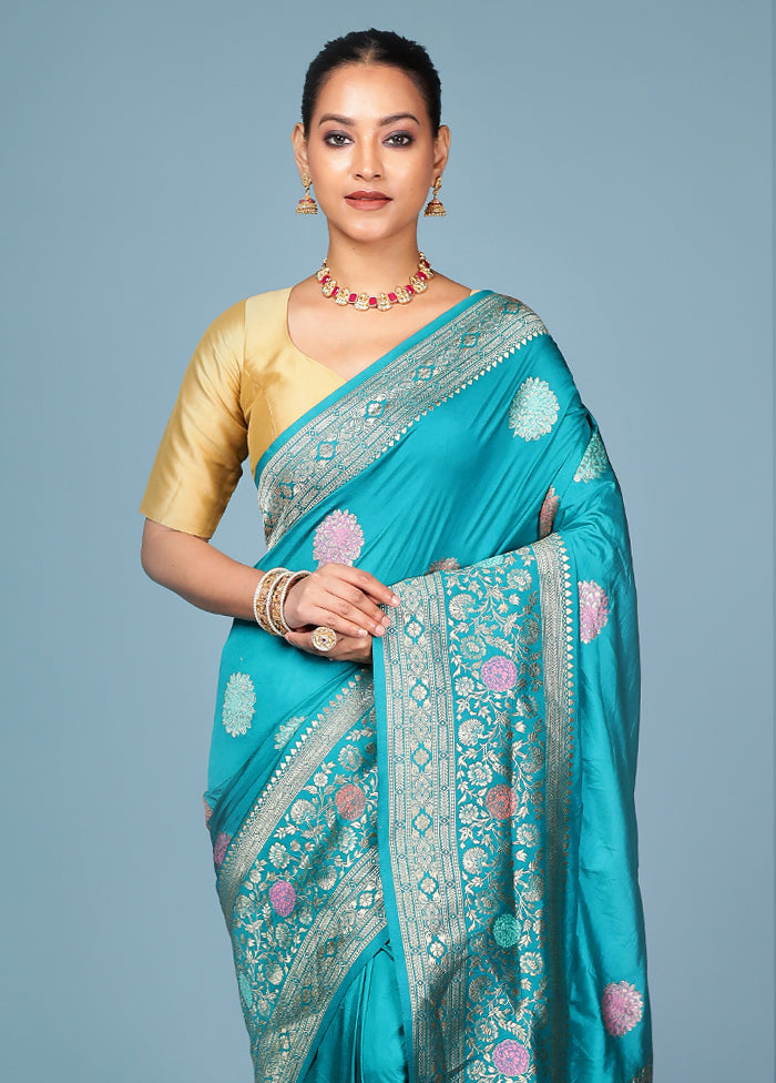 Blue Dupion Silk Saree With Blouse Piece