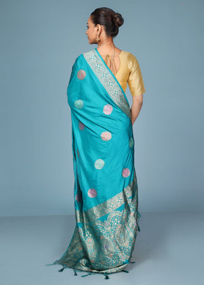 Blue Dupion Silk Saree With Blouse Piece