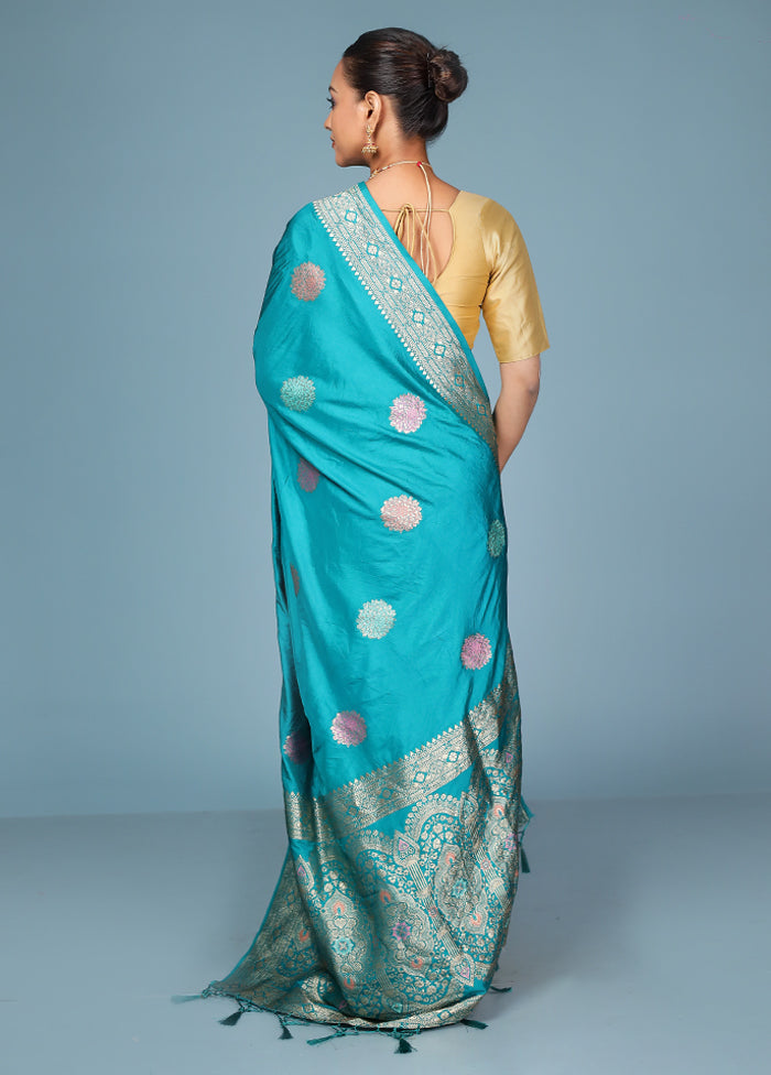 Blue Dupion Silk Saree With Blouse Piece